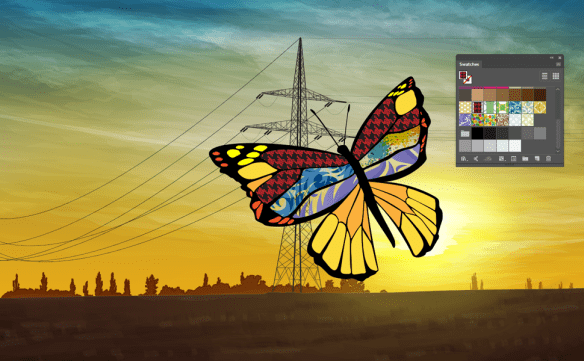 The butterfly image as a live paint group filled with various patterns