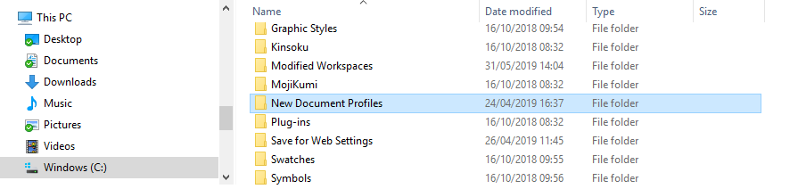 The new document profiles folder location in Windows
