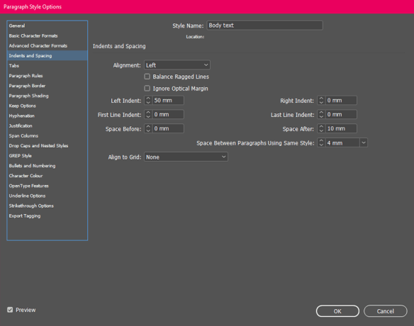 right indent body-para window