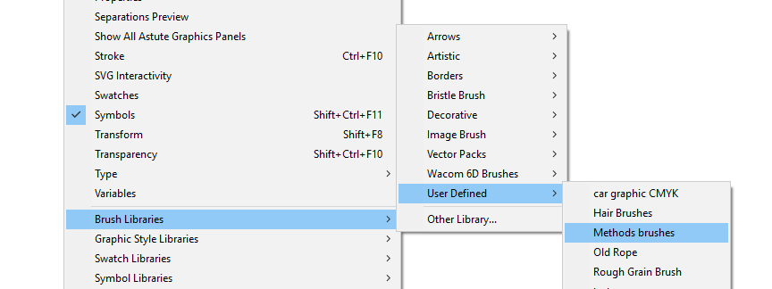 Navigate to user defined libraries in Illustrator