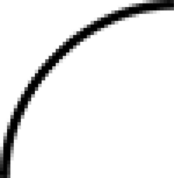 A raster image of a curve, scaled up so that pixels are visible