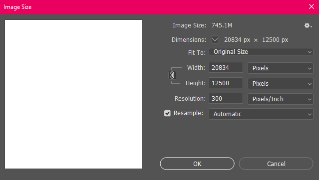 Image Size infornmation in Photoshop